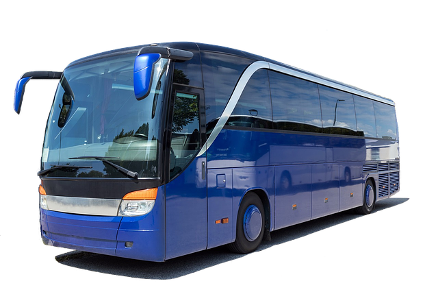 modrý moderní autobus